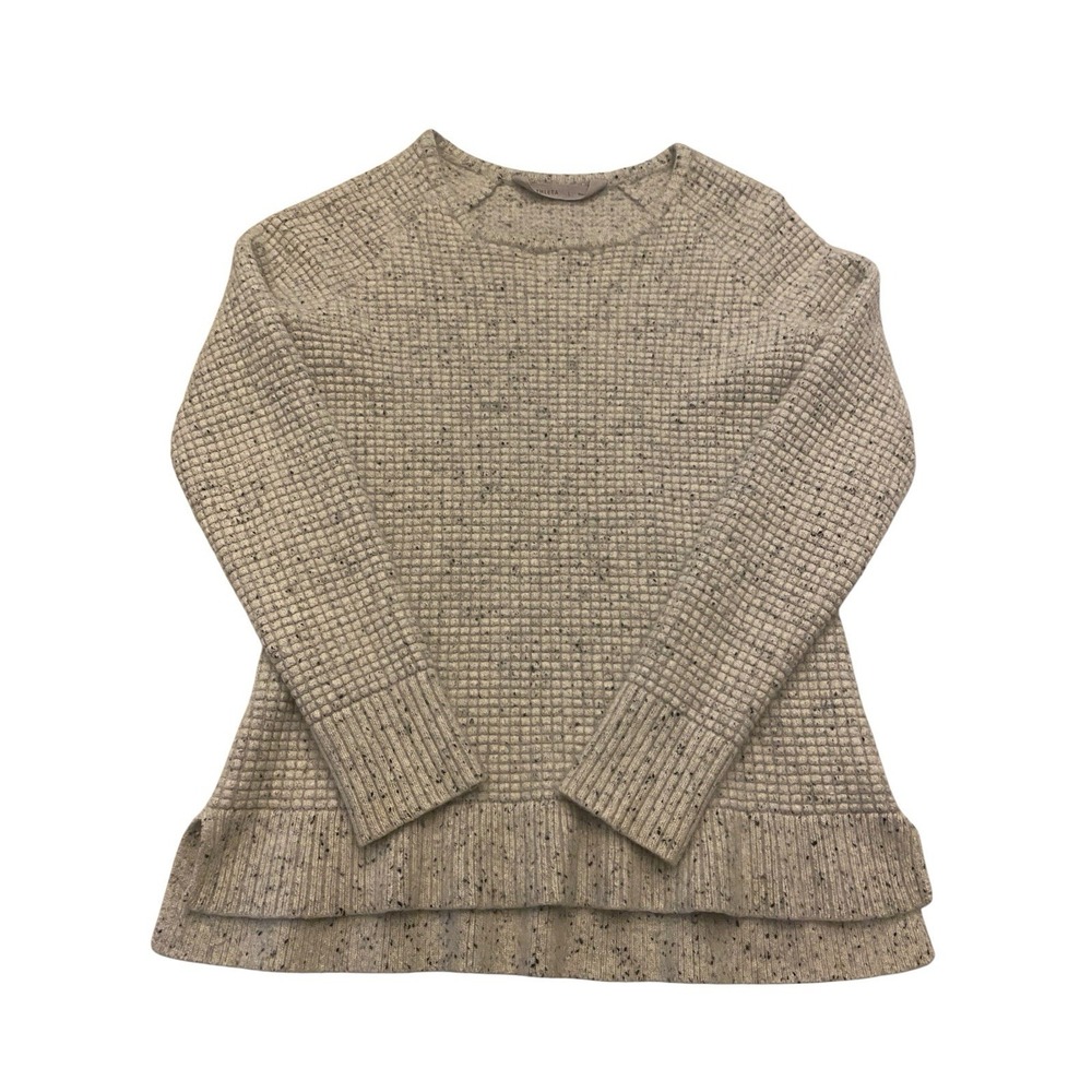 Athleta Womens Large Cashmere Blend Waffle Knit Sweater Oatmeal Beige Speckled L